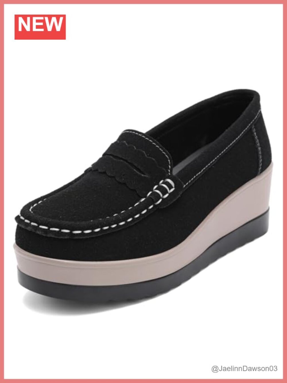 Suede Look Faux Leather Chunky Wedge Loafers for Women, Slip-On Comfort